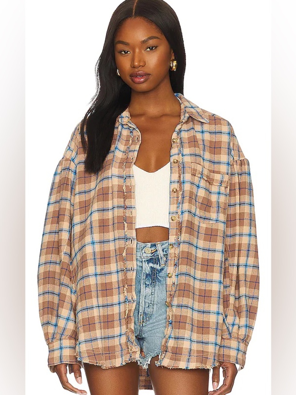 We The Free happy hour oversized flannel, tan blue